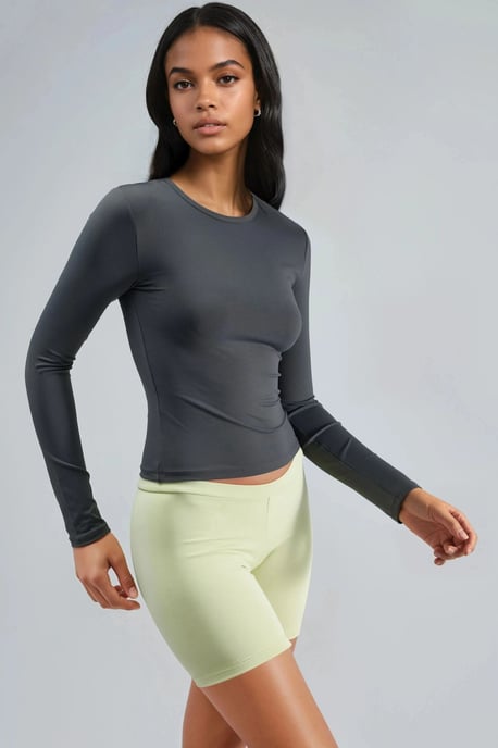 Slim Fit Rundhals Langarmbluse - Image 2