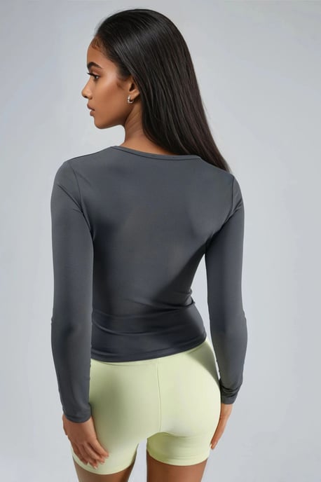 Slim Fit Rundhals Langarmbluse - Image 3