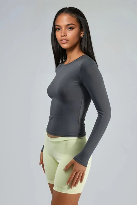 Slim Fit Rundhals Langarmbluse - Image 4