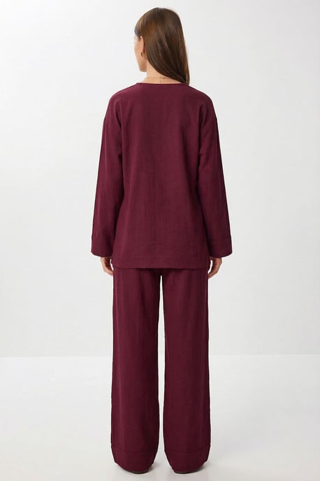 Hoch taillierte weit geschnittene Hose & Bluse mit V-Ausschnitt und Bindedetail Set - Image 4