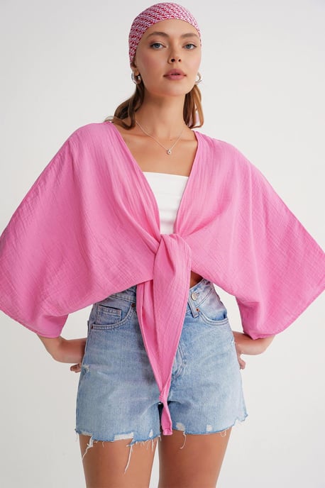 Texturierte V-Ausschnitt Bolero-Bluse - Image 4