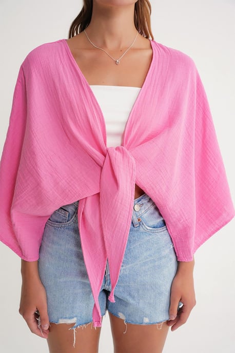 Texturierte V-Ausschnitt Bolero-Bluse - Image 5