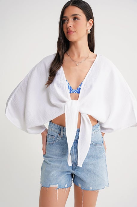 Texturierte V-Ausschnitt Bolero-Bluse - Image 2