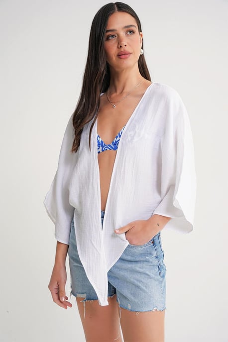 Texturierte V-Ausschnitt Bolero-Bluse - Image 4