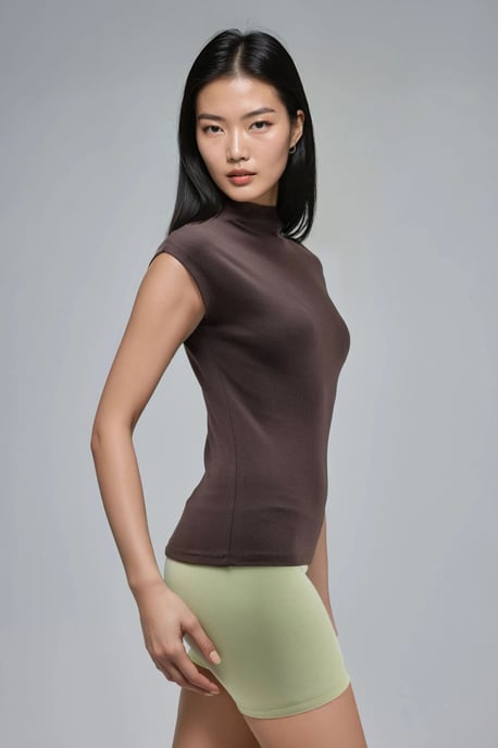 Taillierte Bluse mit Stehkragen und kurzen Ärmeln aus Strick - Image 2