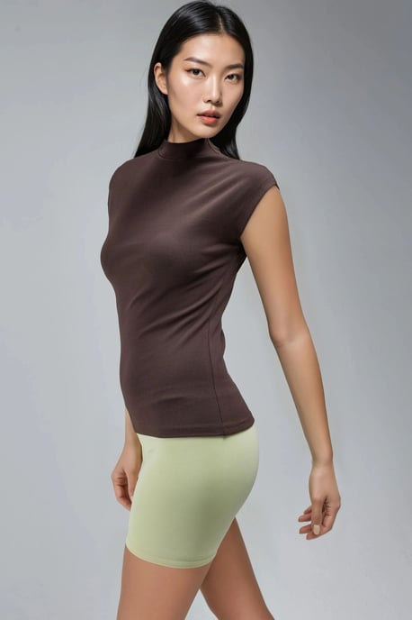 Taillierte Bluse mit Stehkragen und kurzen Ärmeln aus Strick - Image 4