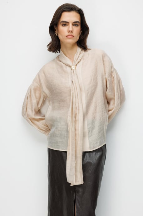 V-Ausschnitt Bluse mit Schleifendetail - Image 1