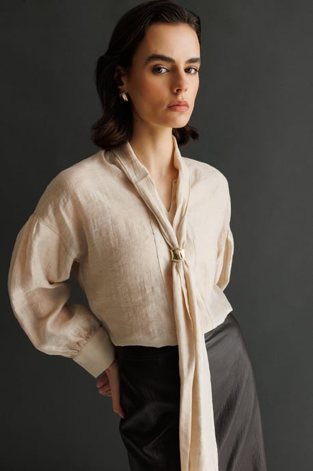 V-Ausschnitt Bluse mit Schleifendetail - Image 6