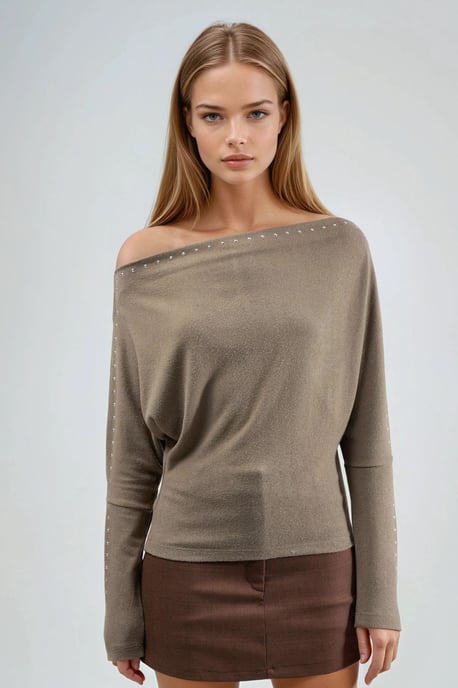 Bootsausschnitt-Bluse mit Stein-Accessoire - Image 3