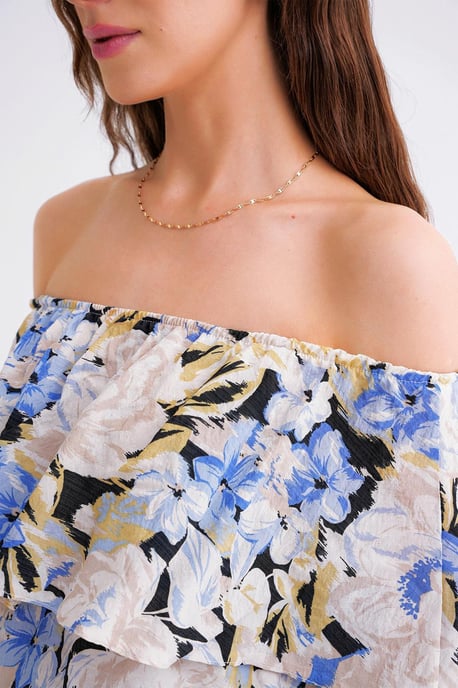 Bluse mit Blumenmuster und schulterfreiem Design - Image 4