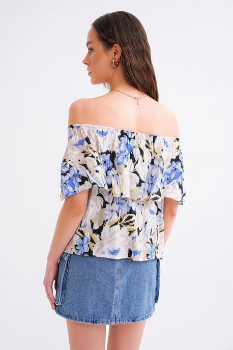 Bluse mit Blumenmuster und schulterfreiem Design - Image 6
