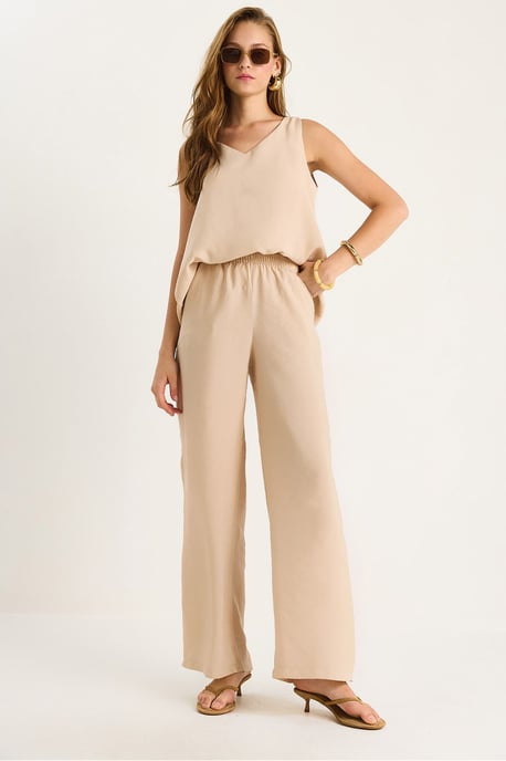 V-Ausschnitt Baumwollbluse-Hosen Zweiteiliges Set - Image 1