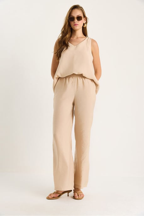 V-Ausschnitt Baumwollbluse-Hosen Zweiteiliges Set - Image 3