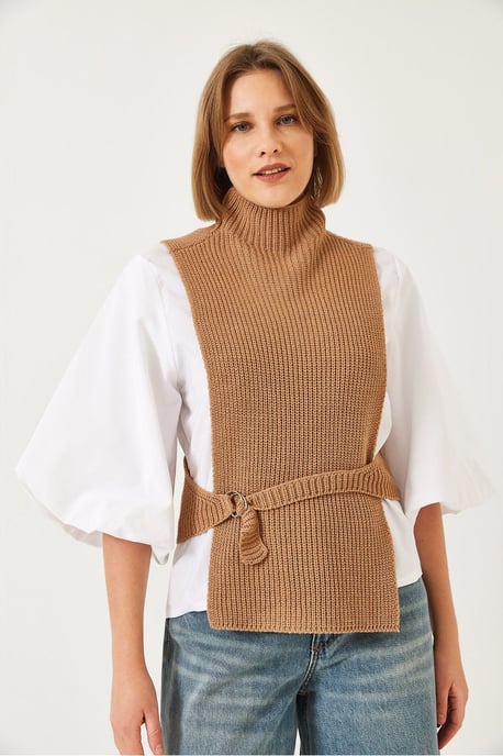 Texturiertes Rippstrick-Turtleneck-Top mit Schleife - Image 3