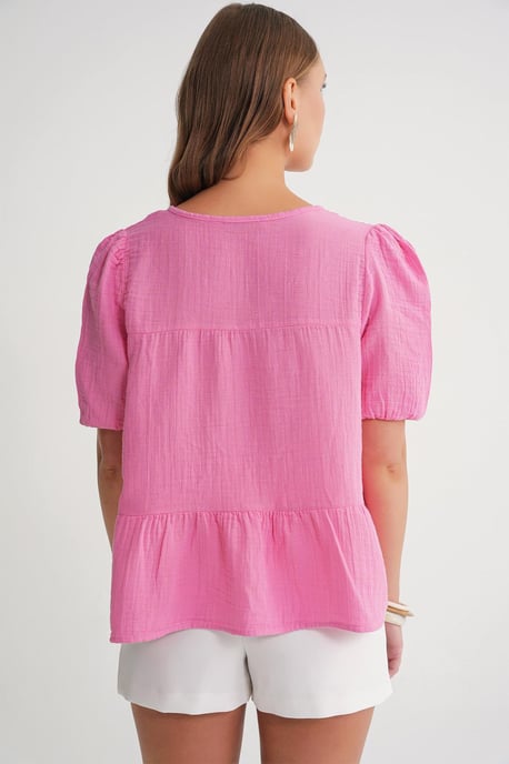 Strukturierte Musselin Rundhalsbluse mit Binde-Detail - Image 6