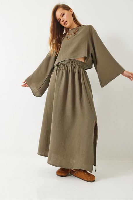 Strukturierte Bluse mit Rundhalsausschnitt und Rock-Set - Image 4
