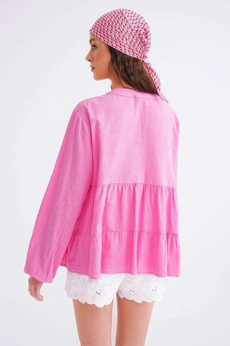 Langärmlige, gestufte V-Ausschnitt-Bluse - Image 6