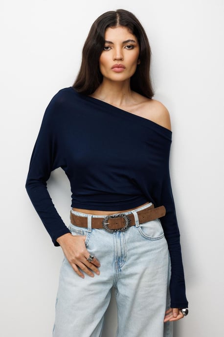 Asymmetrische Kragen Slim Fit Crop-Bluse mit Ausschnitt - Image 1