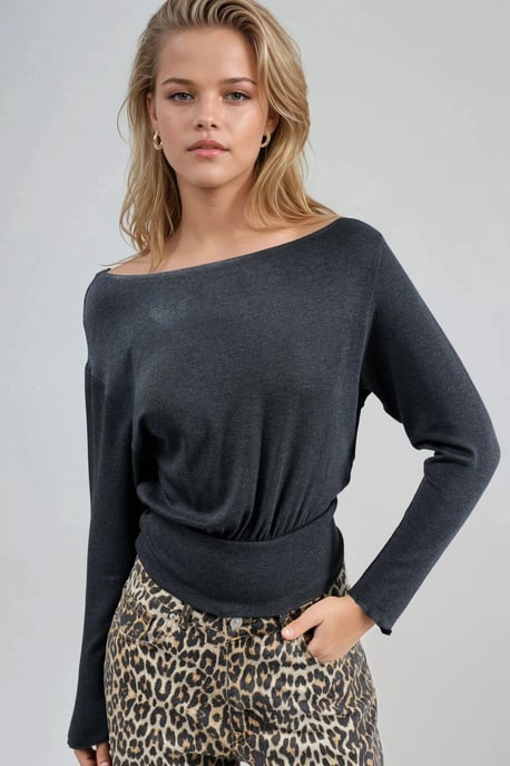 Boots-Ausschnitt Langarm-Elasthan-Bluse - Image 1