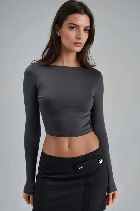 Schmale Passform Cropped Bluse mit Rückenausschnitt - Image 2