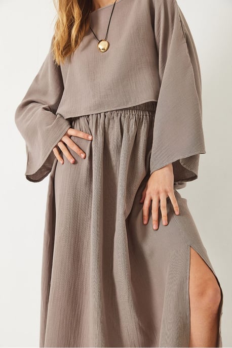 Texturierte Bluse mit Rundhalsausschnitt und Rock-Set - Image 3