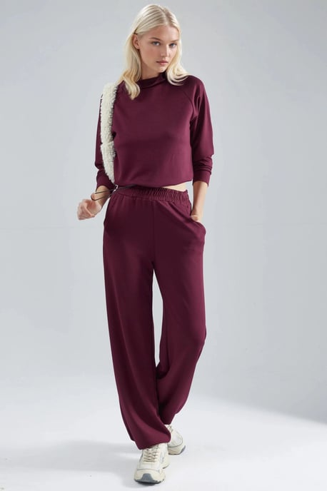 Modal Touch Halb-Halsausschnitt Bluse & Hose mit Elastischem Bund - Image 1