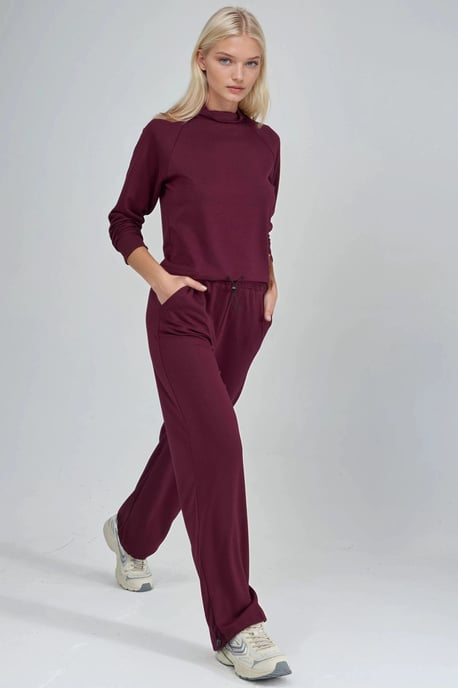 Modal Touch Halb-Halsausschnitt Bluse & Hose mit Elastischem Bund - Image 3