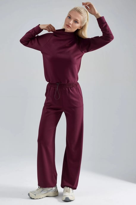 Modal Touch Halb-Halsausschnitt Bluse & Hose mit Elastischem Bund - Image 4