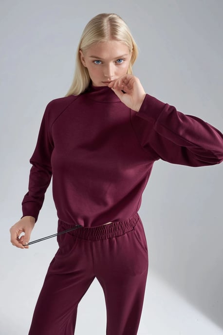 Modal Touch Halb-Halsausschnitt Bluse & Hose mit Elastischem Bund - Image 6