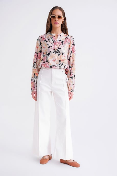 Bluse mit floralem Druck und langen Ärmeln im Mandarin-Kragen-Stil - Image 2