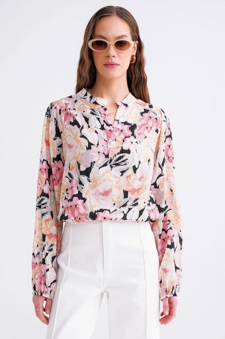Bluse mit floralem Druck und langen Ärmeln im Mandarin-Kragen-Stil - Image 4