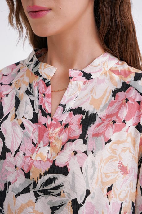 Bluse mit floralem Druck und langen Ärmeln im Mandarin-Kragen-Stil - Image 5