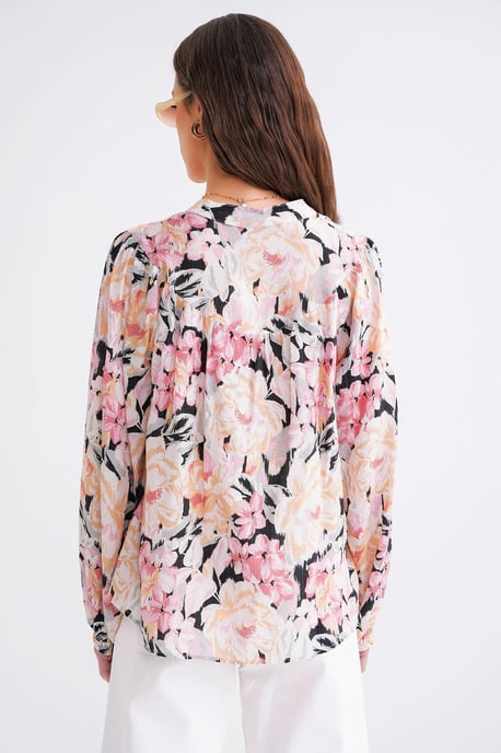 Bluse mit floralem Druck und langen Ärmeln im Mandarin-Kragen-Stil - Image 6