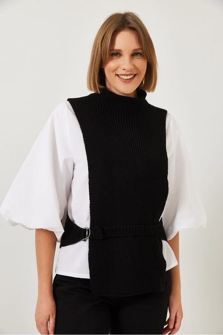 Strukturierter Ripp-Turtleneck-Top mit Schleife - Image 2