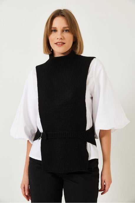Strukturierter Ripp-Turtleneck-Top mit Schleife - Image 3