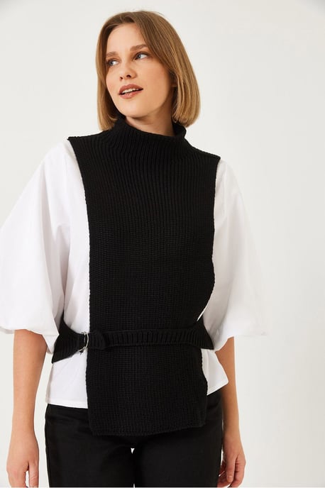 Strukturierter Ripp-Turtleneck-Top mit Schleife - Image 4