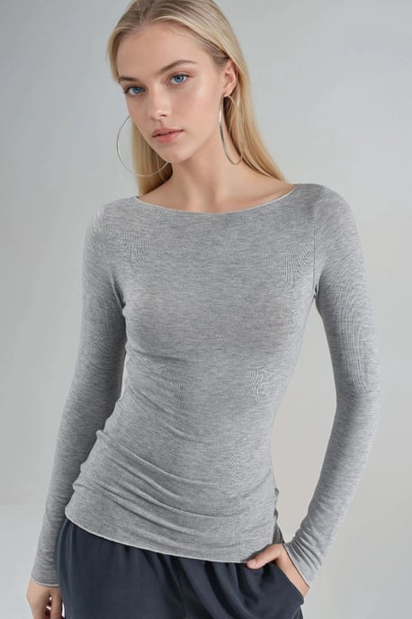 Boots-Ausschnitt Langarm Leichte Bluse - Image 1