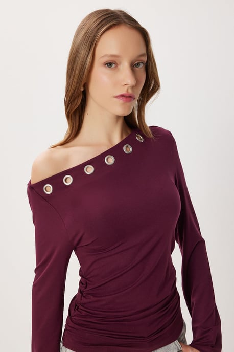 Asymmetrischer Kragen Langarm Viskosebluse - Image 2