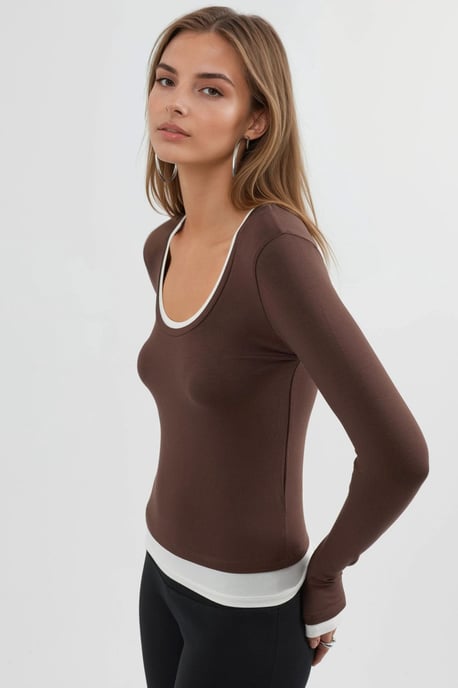 Bluse mit Kontrast-Bindung und langen Ärmeln - Image 3