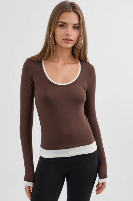 Bluse mit Kontrast-Bindung und langen Ärmeln - Image 6