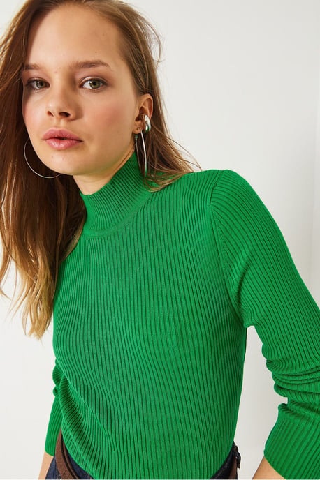 Strukturierte Rippstrick-Turtleneck Langarmbluse - Image 3