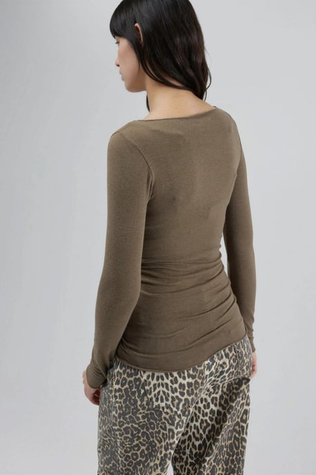 Bootsausschnitt Langarm Leichte Bluse - Image 3