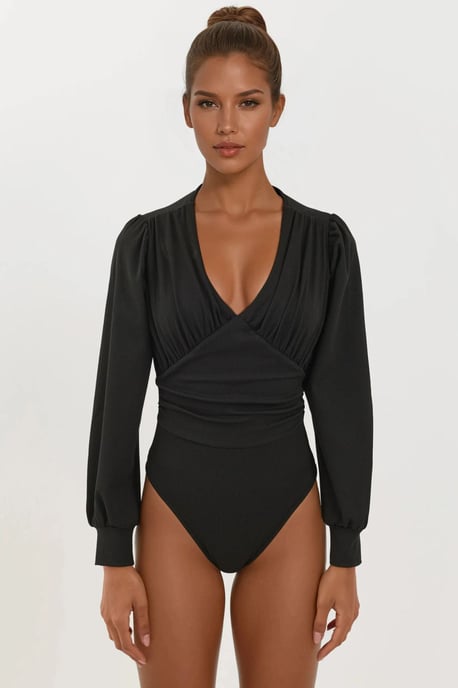 Slim Fit V-Ausschnitt Body mit Ballonärmeln - Image 1