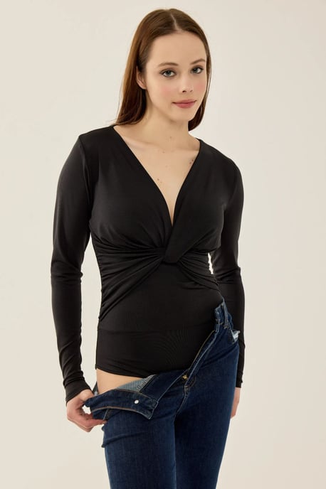 V-Ausschnitt Langarm Slim Fit Bodysuit - Image 2