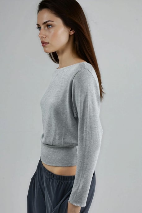 Bootehalsausschnitt Langarm Elastische Bluse - Image 2