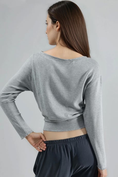 Bootehalsausschnitt Langarm Elastische Bluse - Image 3