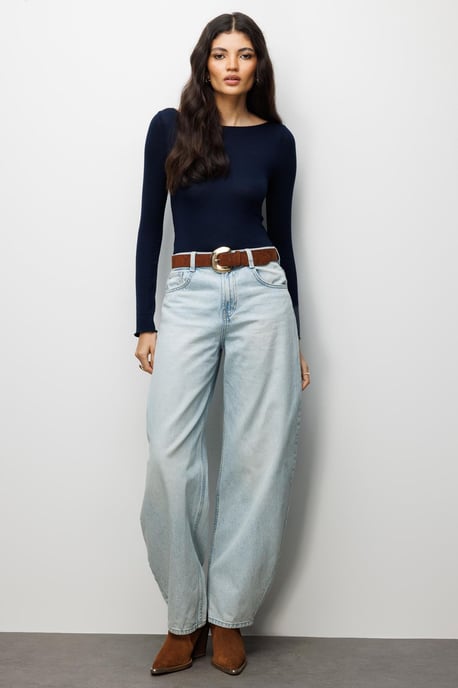 Schlanke Passform Boot-Ausschnitt Bluse - Image 2
