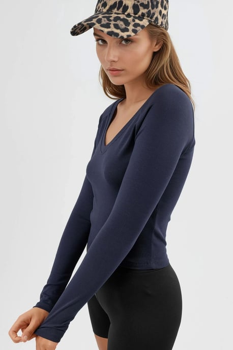 V-Ausschnitt Langarm Bluse mit taillierter Passform - Image 3