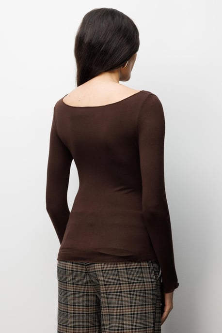 Schlanke Passform Boot-Ausschnitt Bluse - Image 4