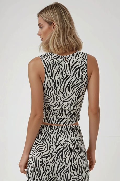 Schmal geschnittenes Zebra-Print Rundhalsoberteil - Image 2
